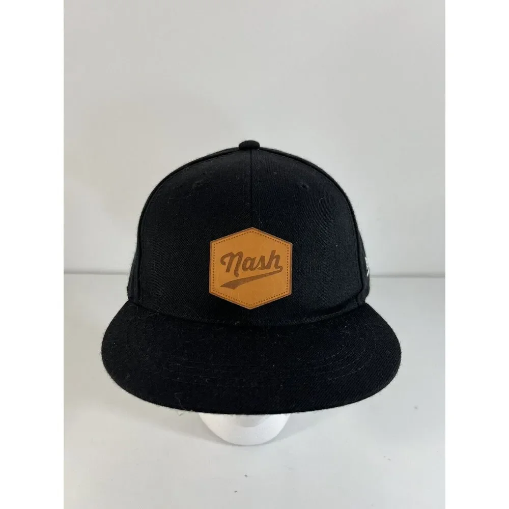 Aksels Laser Nashville Cursive‎ Script Flatbill Snapback Black Wool Hat Nash